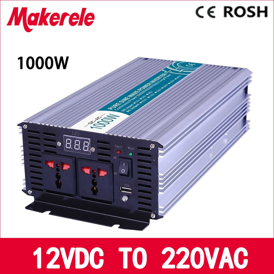 off pure wave 1000w inverter 12 volt 220 volt votage converter,solar inverter LED Display full power | Makerele
